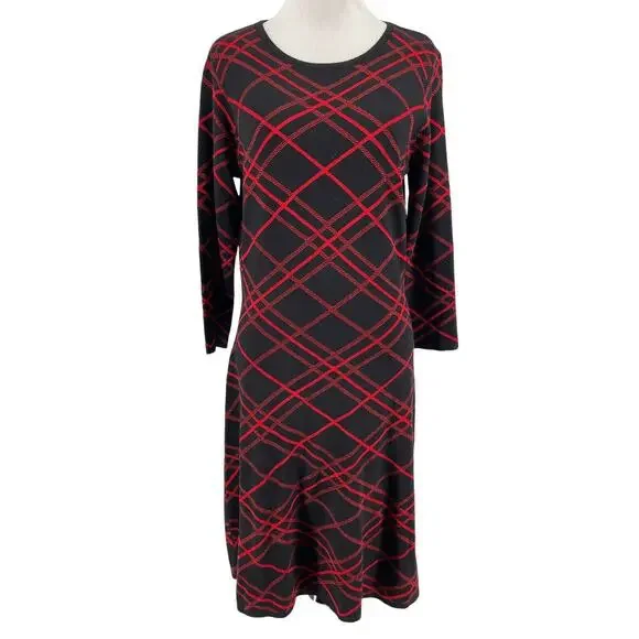 nanette lepore knit dress Nanette Lepore Metallic Striped Rib Knit Fit and Flare Sweater Dress Large